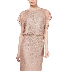 NWT SLNY Rose Gold Shimmer Knit Midi Dress Size 12 Wedding Guest, Party, Elegant